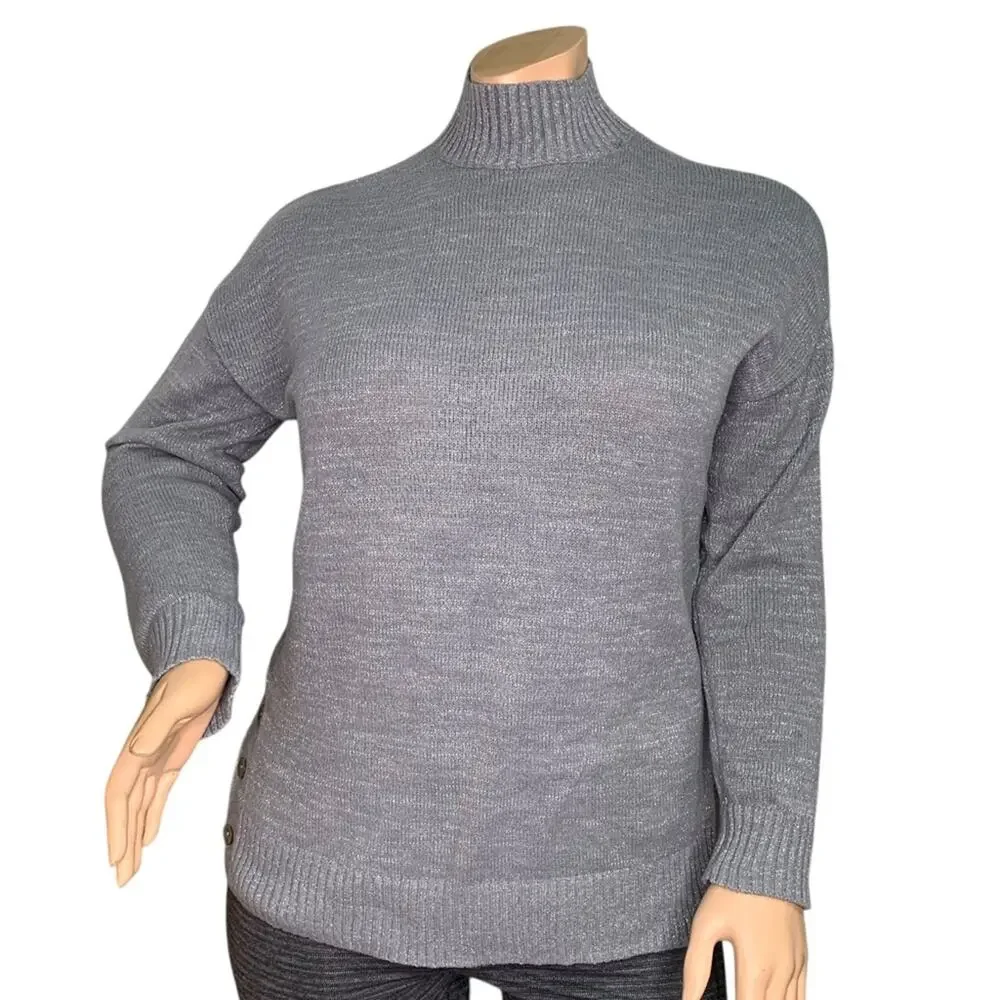 LC Lauren Conrad Turtleneck Sweater Long Sleeve Pullover Metallic Gray Size L